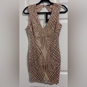 Fashion Nova Rosegold Sequin Mini Dress